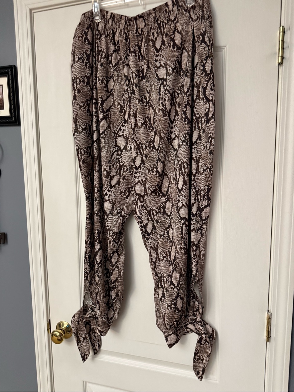 Serena Williams Brown Neutral Snake-Print Tie-Hem Joggers